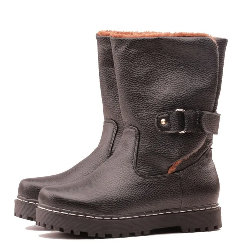 Женские сапоги до середины икры зимняя теплая обувь на низком каблуке женская