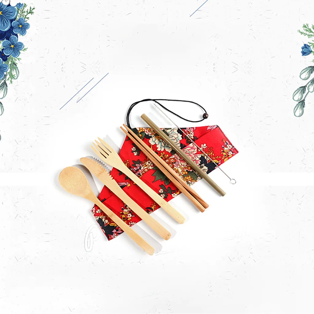 Портативный набор посуды японские бамбуковые столовые приборы вилка нож ложка