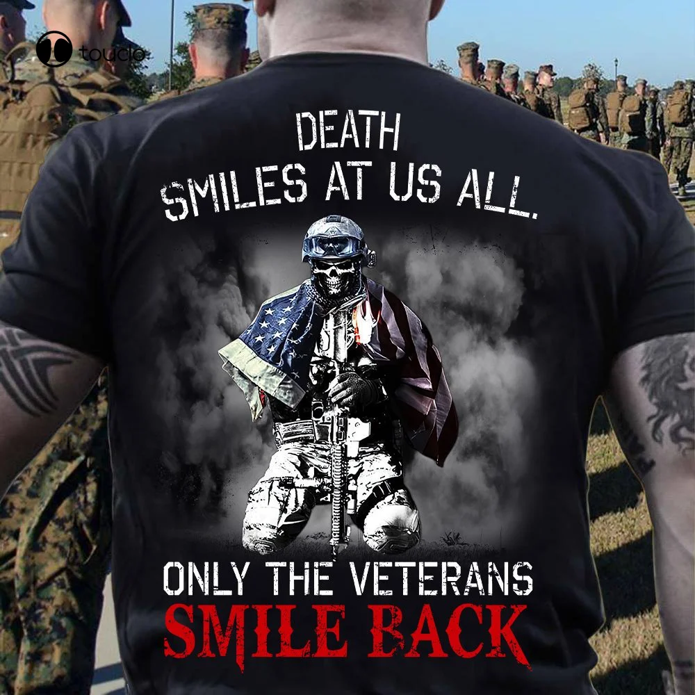 

Veteran T-Shirt Backside Skeleton Us Flag Army Military Vintage Art Gift Unisex tshirts for teens girls