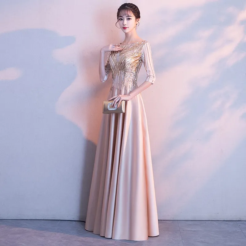Платье цвета шампанского благородное вечернее платье для невесты длинное Qipao