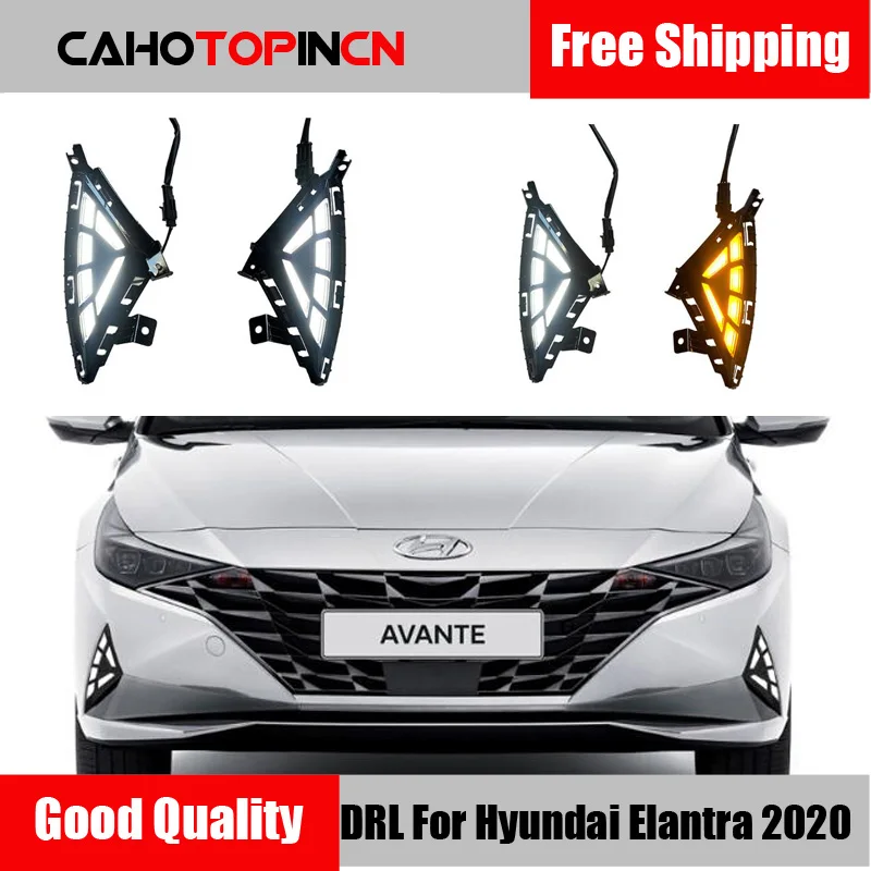 1Pair LED DRL For Hyundai Elantra 2020 2021 fog lamp Daytime Running Lights with Yellow Turn signal light Fog light 1Pair LED DRL For Hyundai Elantra 2020 2021 fog lamp Daytime Running Lights with Yellow Turn signal light Fog light
