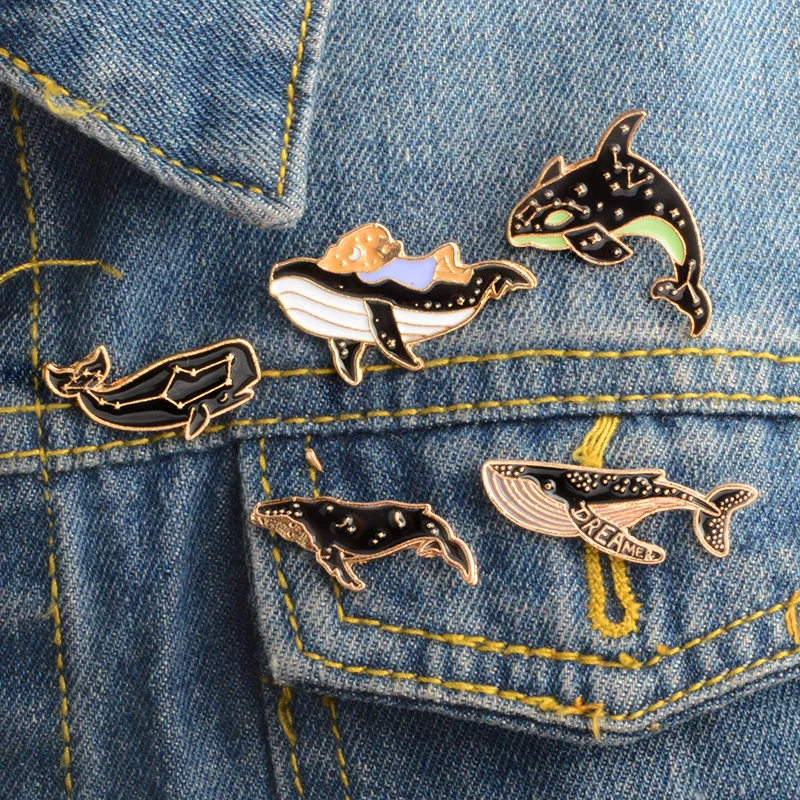 

Cute Fish Enamel Pin Metal Brooch Dolphin Whale Brooches Backpack Denim Pins Badge Jewelry Friends Gifts For Kids