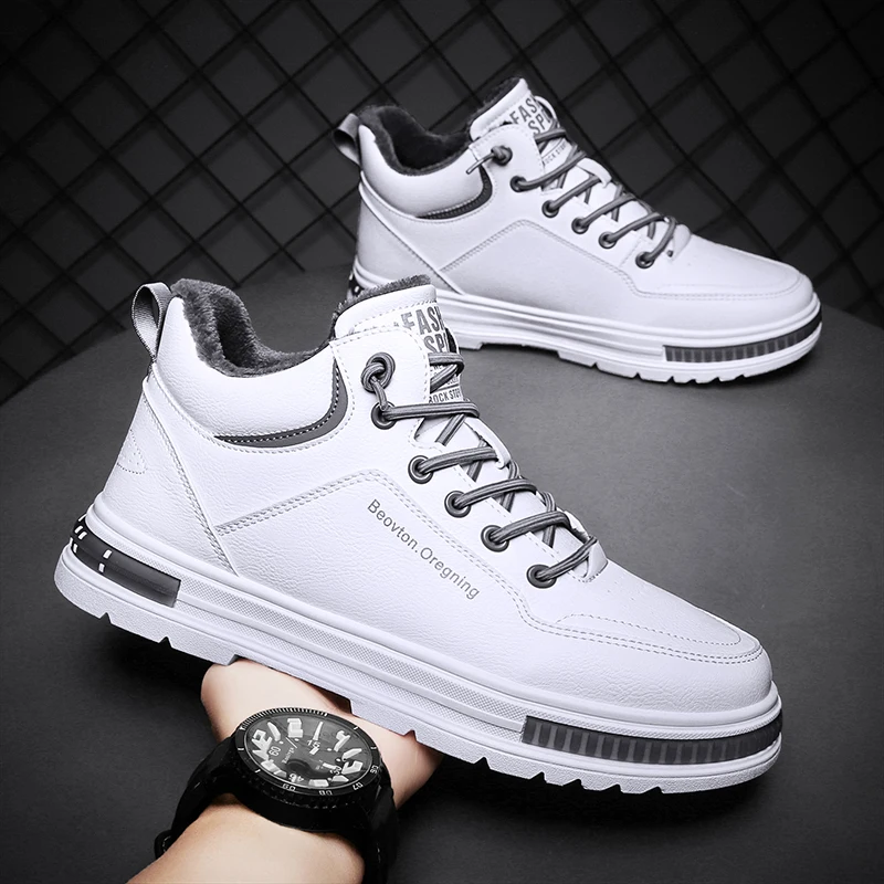 

Men's Skateboard Shoes Winter Plush Warmth Fashion Sneakers Outdoor Sport Comfortable Casual Shoes All-match Men Mid-top Shoes