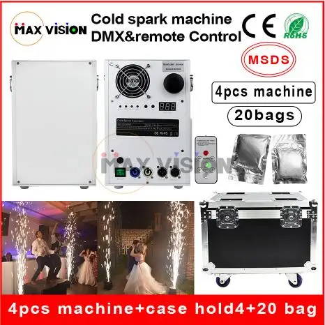 4pcs with case 20bag 400 Вт холодная Искра фейерверк Машина Dmx и дистанционное управление фейерверк фонтанная машина для свадьбы - Цвет: 4pcs with case 20bag