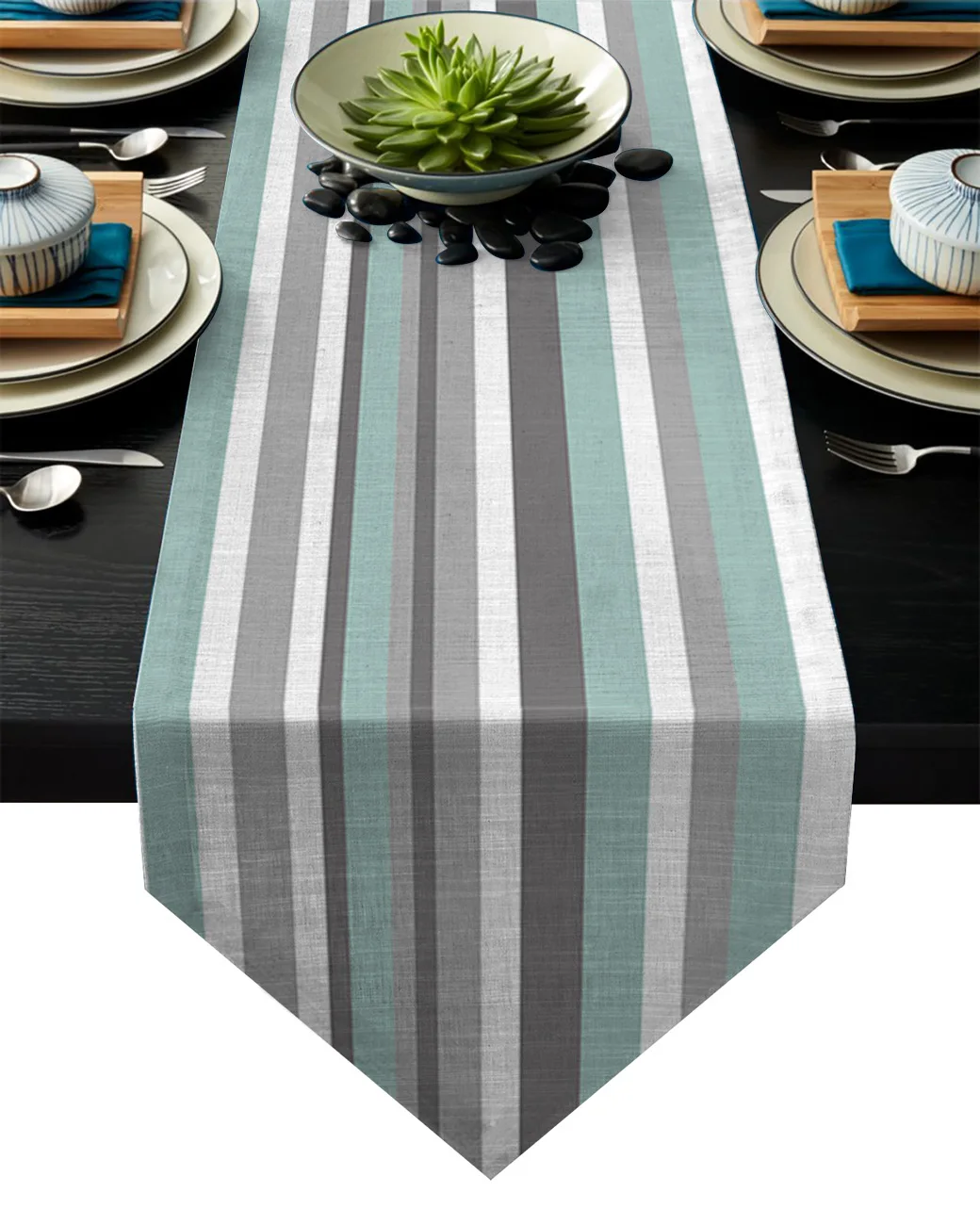 Серо-синяя настольная дорожка в полоску для свадебного декора современная