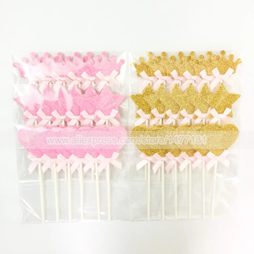 12 шт Золотой Серебряный Синий Розовый Корона Звезда Сердце кекс топперы день