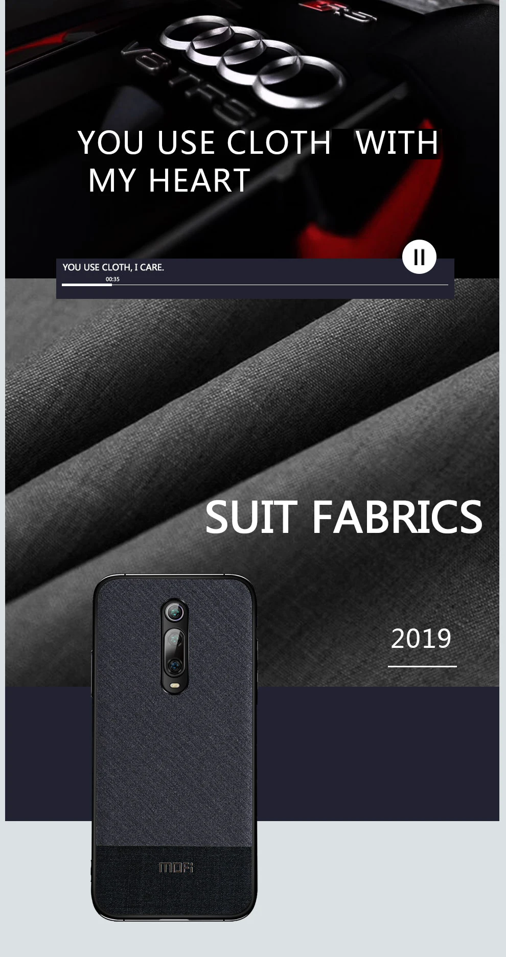 Для Xiaomi Mi9T чехол Mofi для Xiaomi Mi9T Pro чехол задняя крышка костюм ткань джентльмен Redmi K20 Pro для XiaomMi 9T Pro