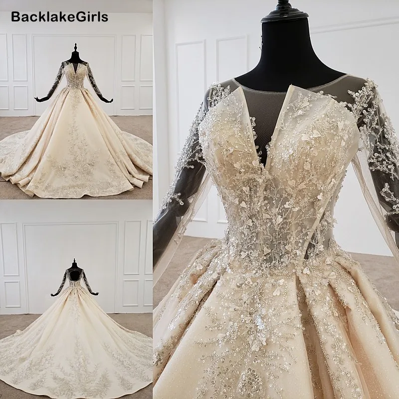 Свадебное платье принцессы 2020 богемное свадебное с длинным рукавом и v-образным