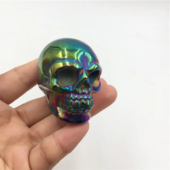 

titanium rainbow aura quartz fluorite skull crystal hand Carved healing 1pc