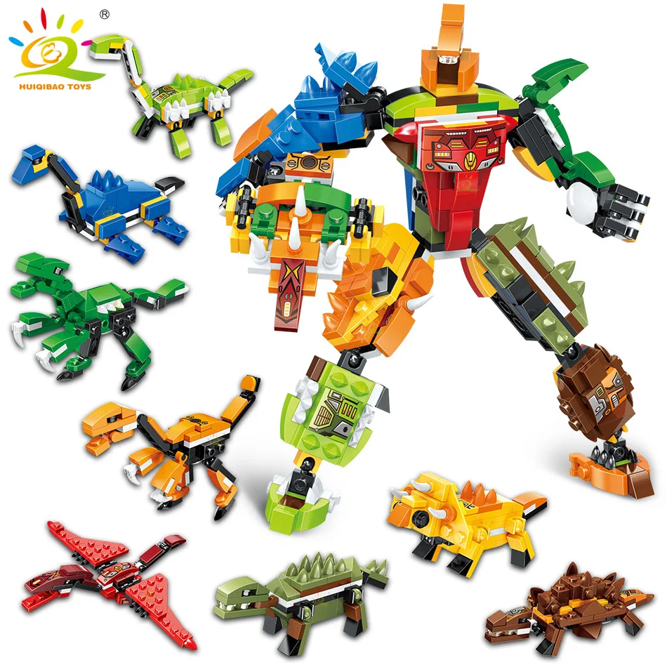 

HUIQIBAO 8in1 398PCS Dinosaur Transformation Mecha Building Block City Weapon Robot Construction Assembly Brick Toy For Children