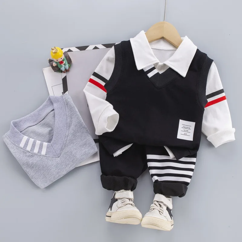 

3-piece Kids Suit Boys Baby Spring Long Sleeve Shirt Sleeveless Sweater Harem Pants Casual Trendy Sports Children's Clothing Set