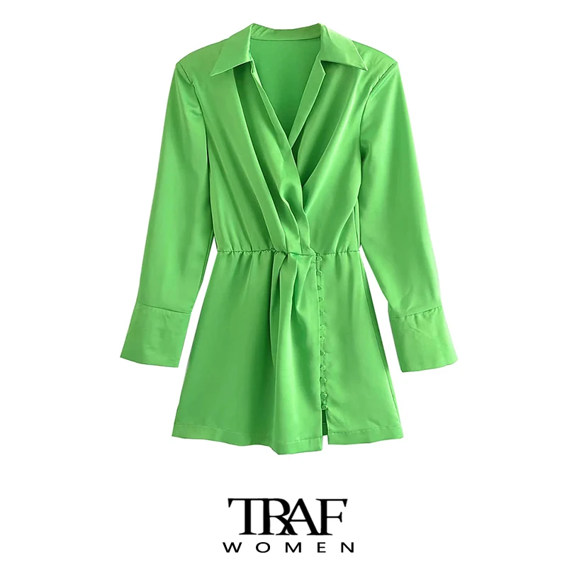 

Платье-рубашка женское, плиссированное, с пуговицами сбоку, длинным рукавом