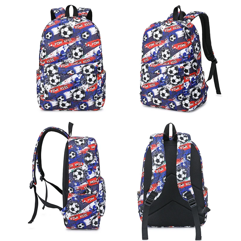 

3pcs/Set School Backpack With Lunch Bag Pencil Case For Boys Waterproof Polyester Football Printed Travel Bag Rucksacks Mochila