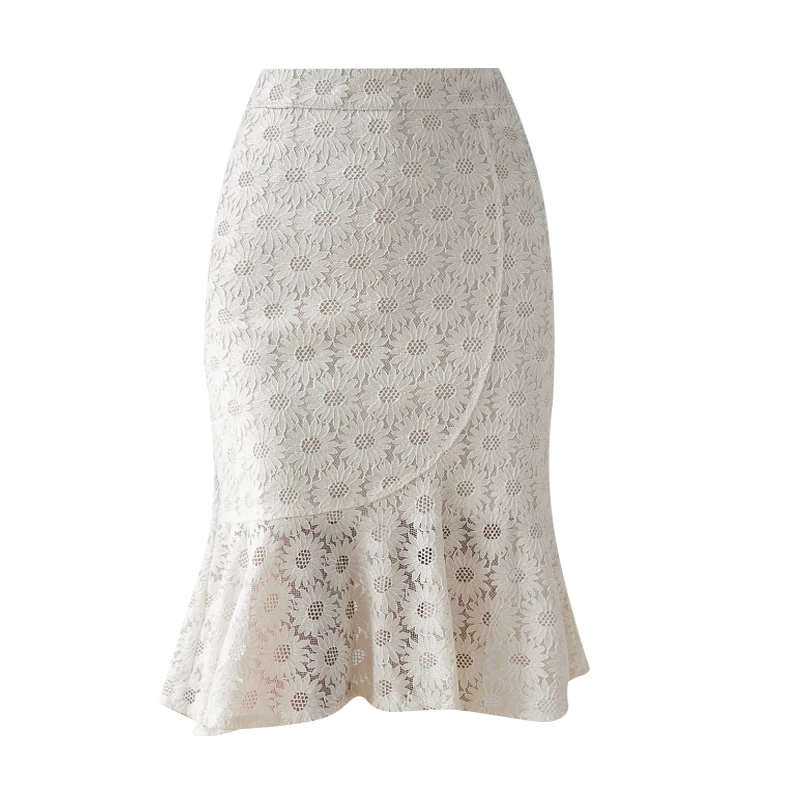 

Faldas Mujer Moda 2021 Mermaid Lace Skirt Casual Korean High Waist Flowers Hollow Out Sexy Jupe Femme Black Skirts for Women