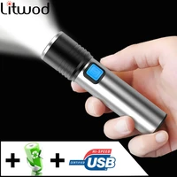 mini t6 led flashlight built in 1200mah lithium battery usb rechargeable 3 mode portable torch zoomable lamp for camping riding