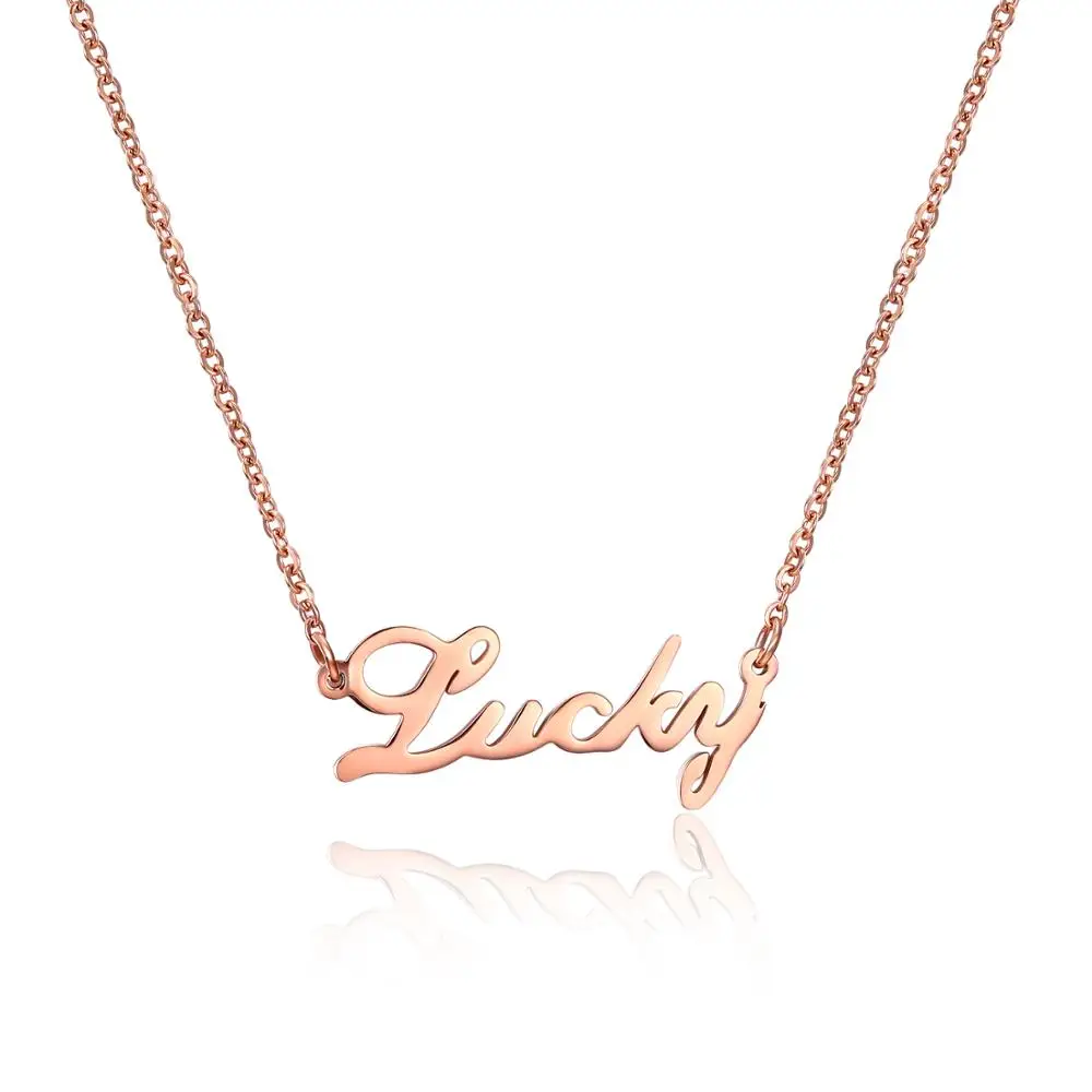 

316L Stainless Steel Rose Gold-color Lucky Letter Alphabet Pendant Link Chain Necklace Fashion Jewelry For Women