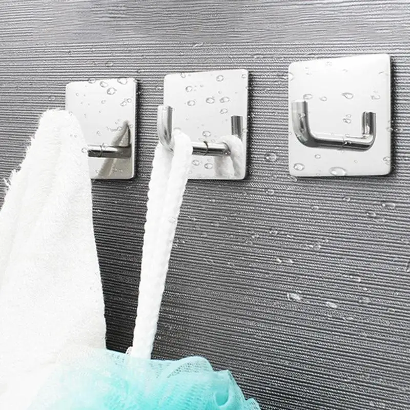 

Steel Self Adhesive Hooks Bathroom Wall Mounted Kitchen Hanging Storage Towel Hook D8O6