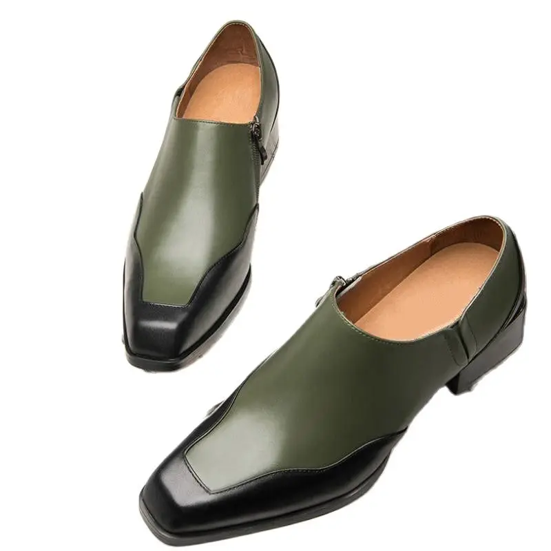 

New Square Toe Height Increase Genuine Leather Men Shoes High Heel British Mens Casual Business Work Dress Shoes Size 36-44