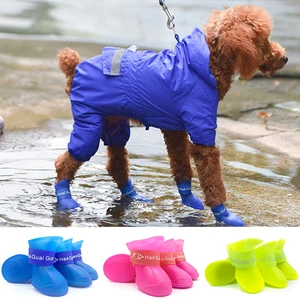 Summer Anti-slip Waterproof Dog Shoes Soft Rubber Waterproof Dog Socks 4pcs S/M/L Small Dog Shoe for in USA (United States)
