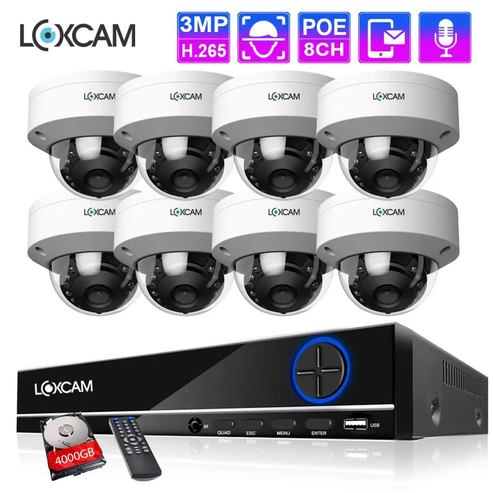 H.265 cctv система NVR 8CH POE Kit 8 шт. 48 V 3MP/уличная Антивандальная ip камера видеонаблюдения