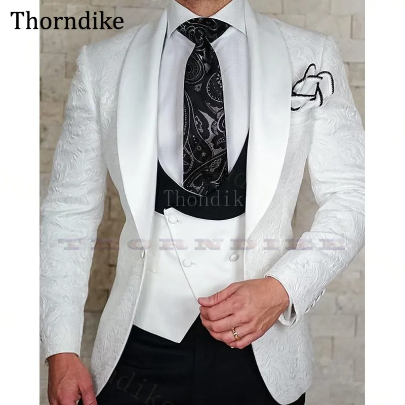 

Gwenhwyfar Gentlemen Suit For Wedding,White Shawl Lapel Groom Tuxedos,Custom Made 3 Pieces Terno Masculino, Jacket + Vest +Pants