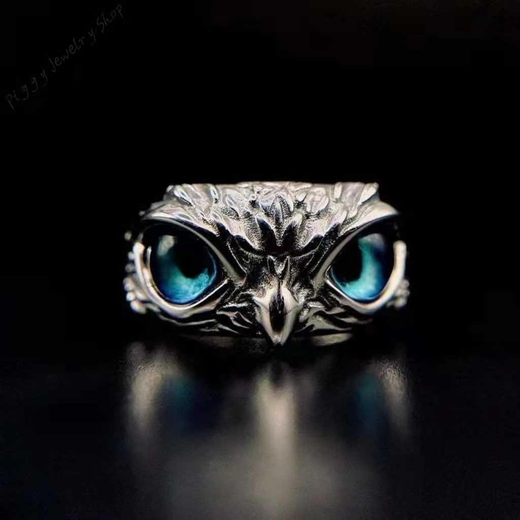 

Retro owl adjustable ring cute simple design multi-color eyes silver men's and women's wedding party jewelry gifts
