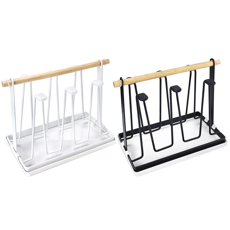 

Cup Drying Rack Stand With Drain Tray, Metal Bottle Drying Organizer Stand With 6 Hooks