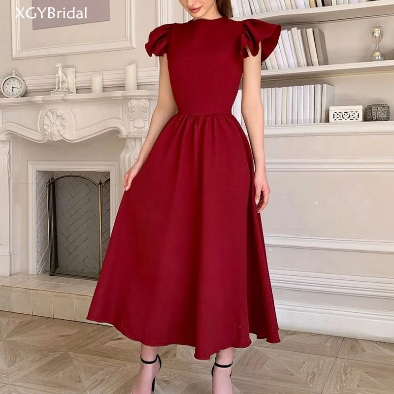 

Женское вечернее платье до середины икры, с рукавами-фонариками