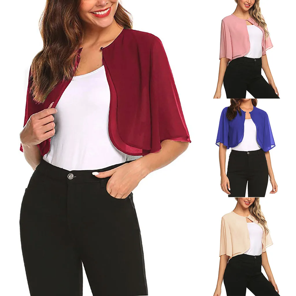 Летняя модная женская однотонная сетчатая прозрачная шифоновая короткая кофта с