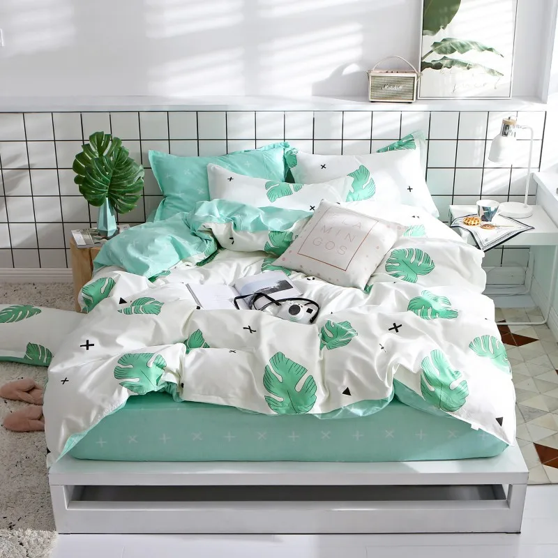 Постельное белье с принтом в виде синих листьев современный Короткий Комплект