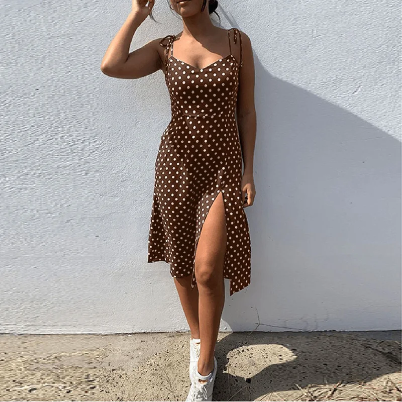 

Dresses 2020 Sundress Summer Women Causal Polka Dot Sleeveless High Pleated elastic waist V-Neck Beach Dress Vestidos De Verano