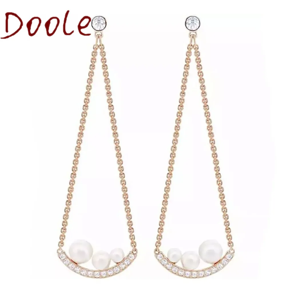 

SWA Fashion Jewelry High Quality Charm Elegant Pearl Meniscus Crystal Long Tassel Dangle Earrings Romantic Gift for Women