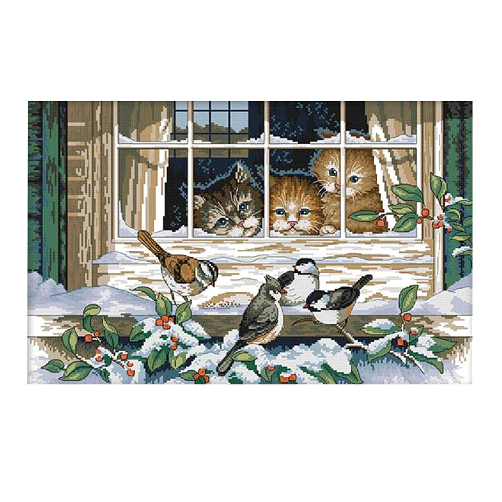 

Cross Stitch Kit Embroidery Pattern Cats And Birds Image Embroidery Set