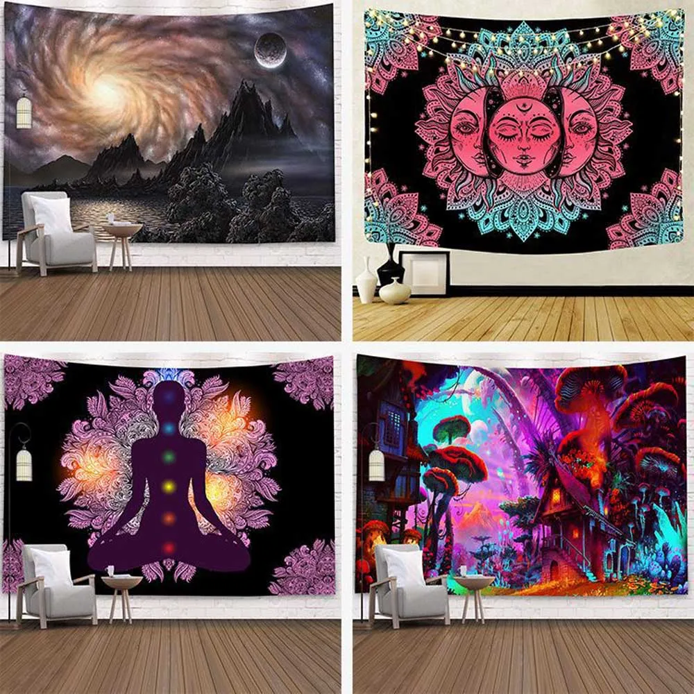 Скандинавские INS Ombre Galaxy Space 3D Psychedelic Гобелен Мандала настенный элегантный
