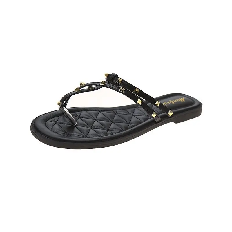 

New Fashion Women Pu Rivet Sandals Flip Flop Slippers Sandalis Mujer 2021 Flat Heel Casual Outdoor Summer Plus Size 43 Shoes