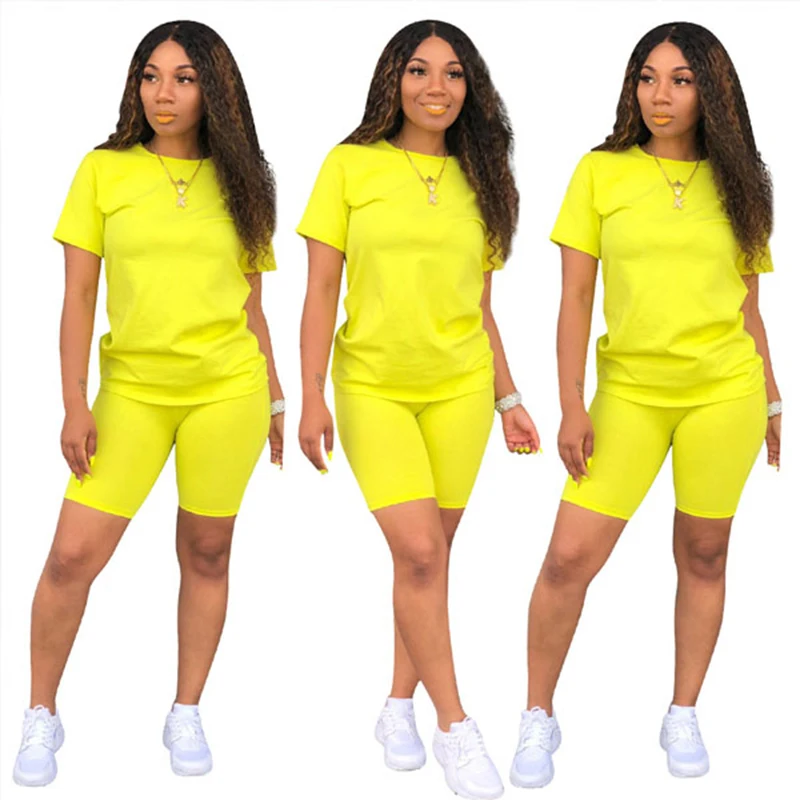 

Casual Tracksuit Women Two Piece Set Summer T Shirt And Shorts Suit Solid Color sweatshirt Short Sleeve Top Tees Ropa De Mujer