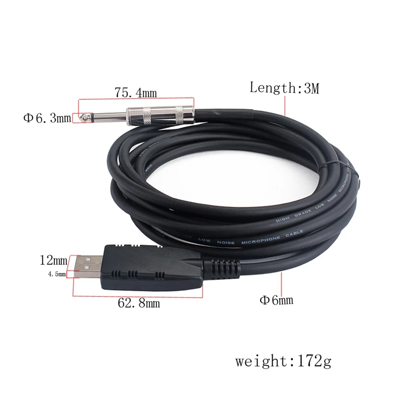 10 футов USB гитарный кабель на 1/4 дюйма TS моно штекер Jack Соединительный шнур