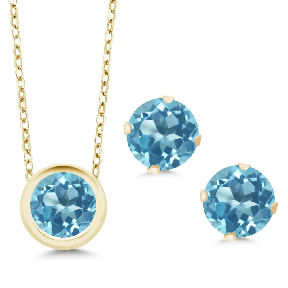 GemStoneKing 2 70 Ct Круглый натуральный голубой топаз набор украшений для женщин 14K