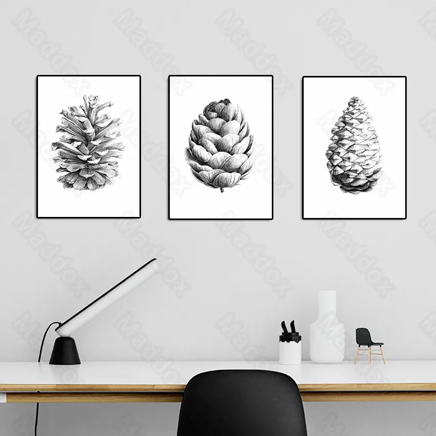 

Canvas Printing Modern Black and White Squirrels Favorite Food Pine Nuts Pine Cones Simple and Advanced Sense Hanging Painting