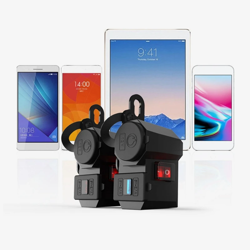 

Motorcycle Double USB Port Cigarette Lighter Socket Waterproof USB 5V 2.1A Adapter Power Supply Charger LED Display For Phone