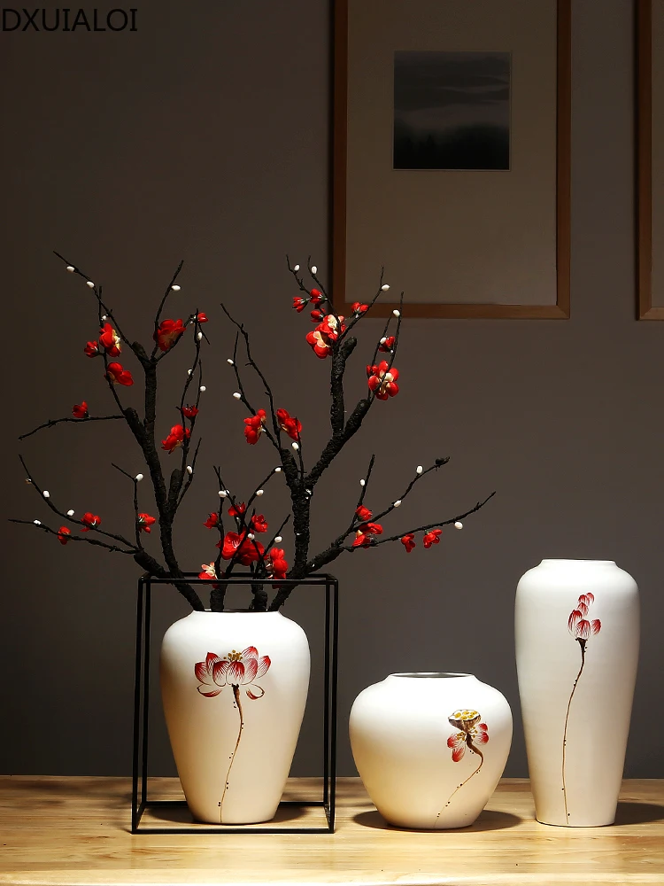 

Ceramic vase white new Chinese style study room living room simulation dry flower arrangement set decoration home accessories