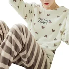 Зимняя женская мультяшная пижама с длинным рукавом, Фланелевая пижама, комплект из 2 предметов, плотная бархатная одежда для сна кораллового цвета, домашний костюм для женщин, пижама, 2021