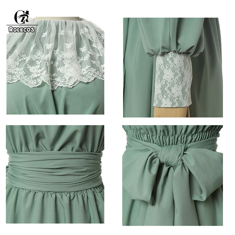 Платье ROLECOS женское средневековое в стиле ренессанс Зеленое Длинное мягкое