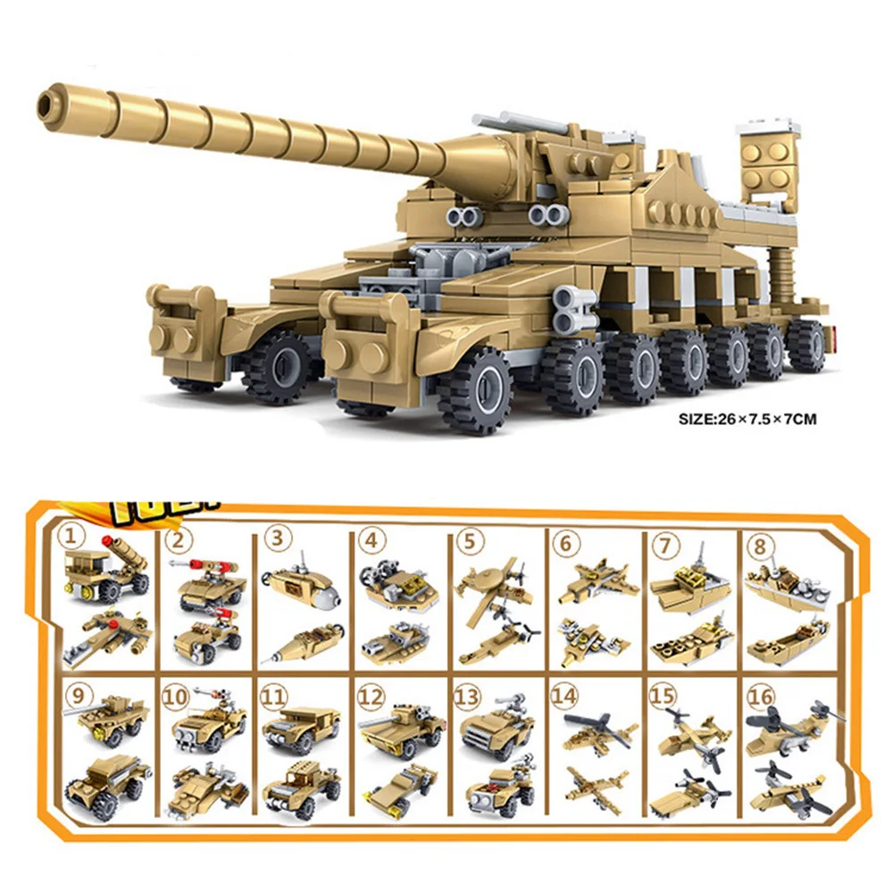 

544pcs Military Weapons Super Tanks Building Blocks Vehicle Tank Aircraft Assemblage Sets Educational Bricks Toys For Children