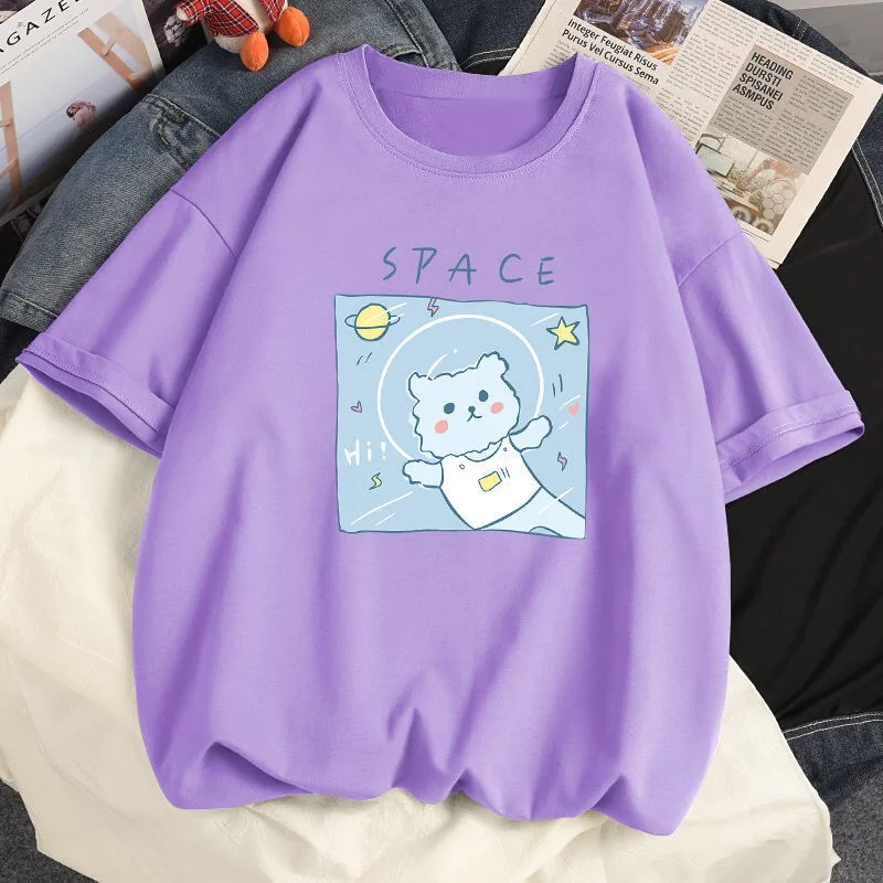 

Funny Short Sleeve T-shirt Cotton Minimalist Graphic T Shirts Summer Korean Style Fashionable Large Size Women's Clothing