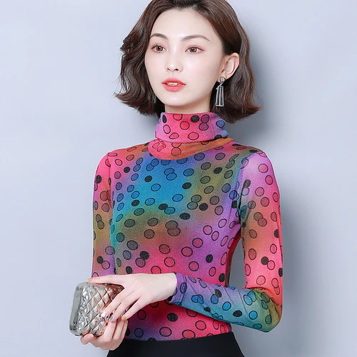 Весна Осень 2020 эластичная Изысканная женская рубашка с принтом высоким