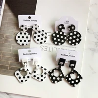 korean black white dot acrylic drop earring for women girl geometric round square heart resin spot dangle earrings party jewelry