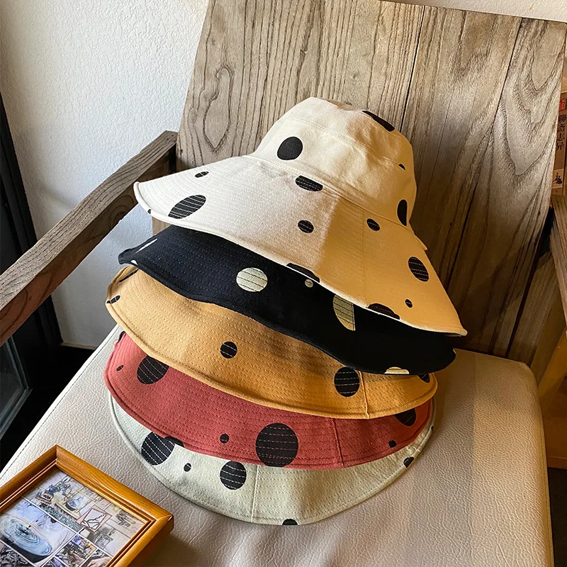 Johnature Causal Fashion Wave Point Print All Match Women Bucket Hat 2021 New Japanese Sunscreen Shadow 5 Colors Femlae Hats