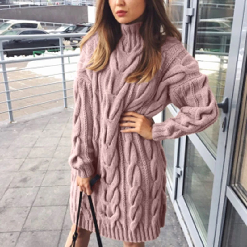 

Female High Collar Long Sleeve Autunm Long Sweaters Oversize Tops Women's Winter Soild Cotton Knitted Slim Fit Pullover Sweaters