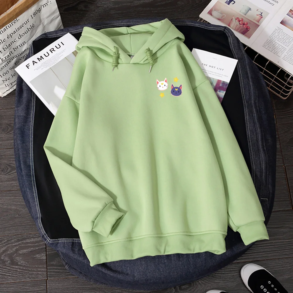 Cat Printing Hoodie for Women Aesthetic Clothes Oversized Sweatshirt Soft Long Sleeve Hooded Cute Sweetshirt for Girls Sweatsuit